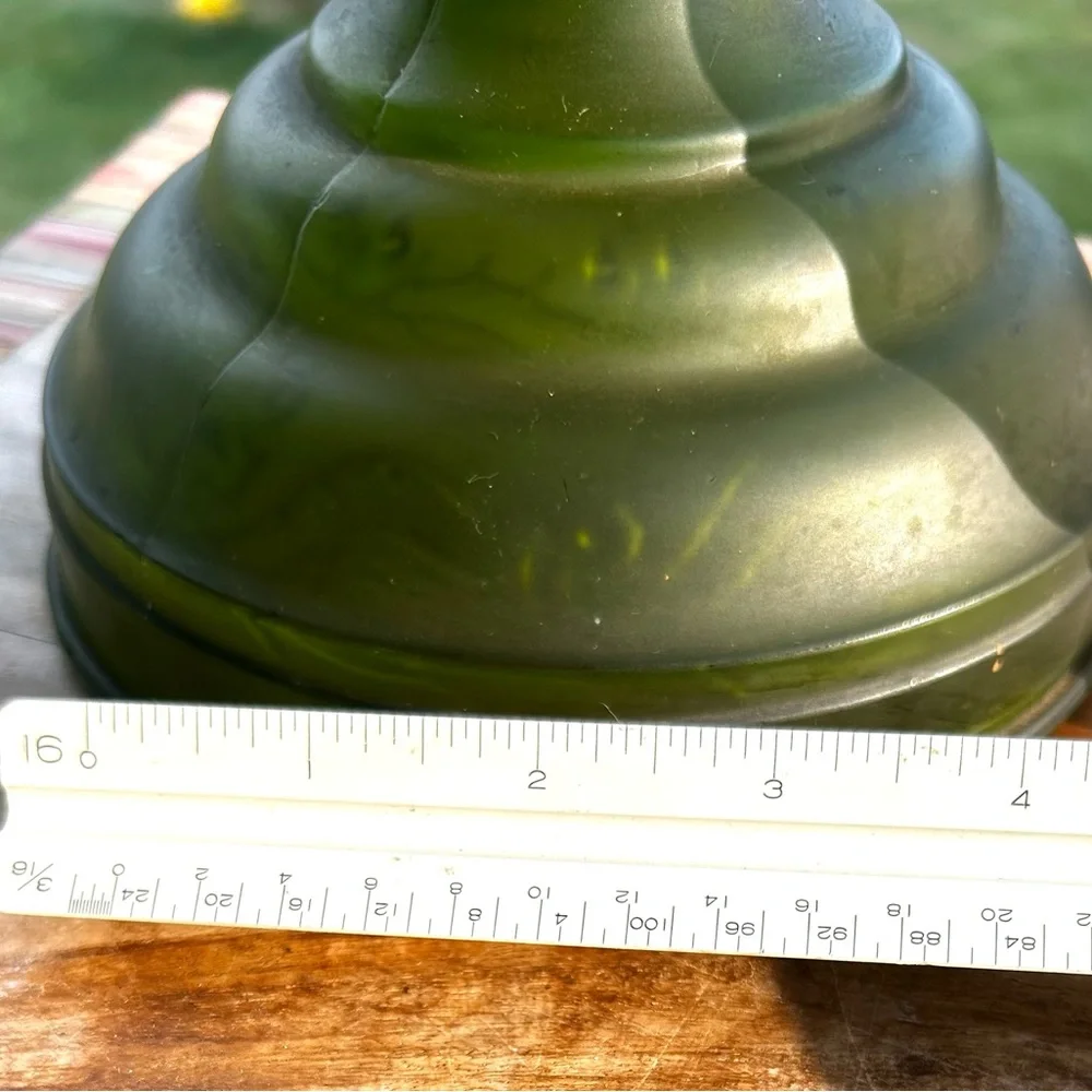 Vintage P & A Risdon Green Glass Oil Lamp Base With Burner And Chimney - Picture 3 of 13